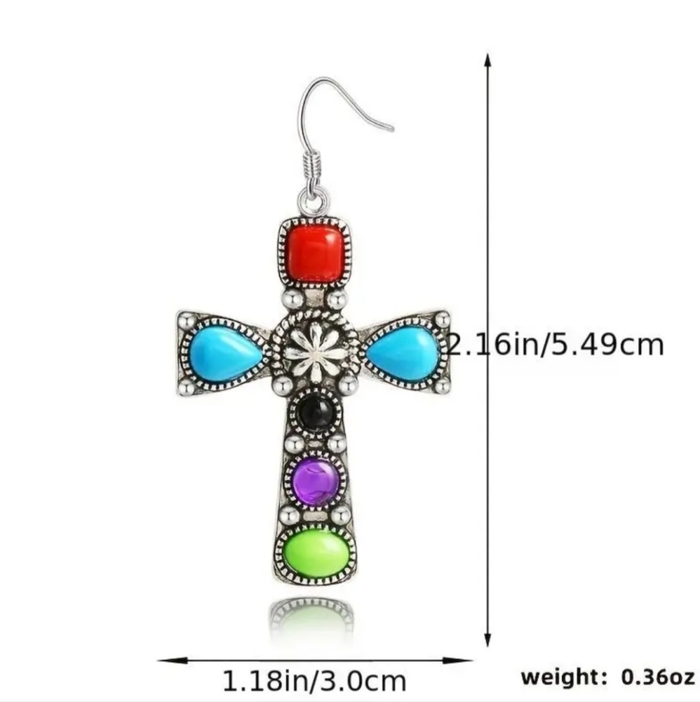 Gorgeous Boho Cross dangle earrings Stunning Stone Embellishments - Picture 4 of 5